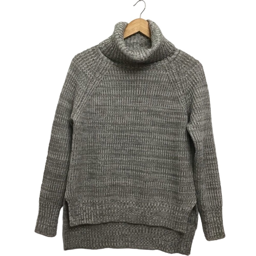 DEX wool blend chunky knit sweater turtleneck long silver grey white oversize XS